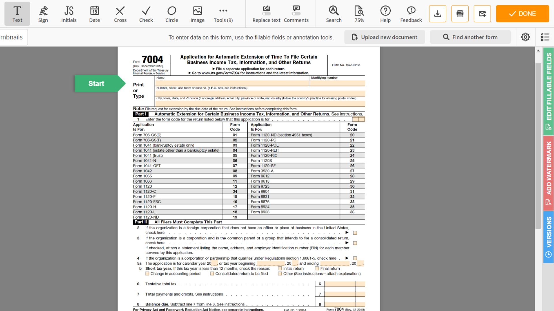 7004 Form Screnshot 3